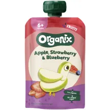 Ekologiška tyrelė ORGANIX su obuoliais, braškėmis ir mėlynėmis, 6 mėn. +, 100 g