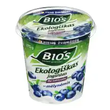 Ekologiškas jogurtas be laktozės su mėlynėmis BIOS, 3,1 % rieb., 370 g