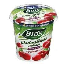Ekologiškas jogurtas be laktozės su vyšniomis BIOS, 3,1 % rieb., 370 g