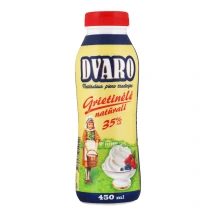 Grietinėlė plakamoji DVARO, 35 % rieb. ,sterilizuota, 450 ml