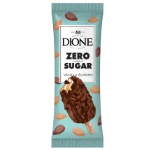 DIONE Vaniliniai ledai be pridėtinio cukraus su karamele ir juodu šokoladu su migdolais. Su saldikliais, 90 ml