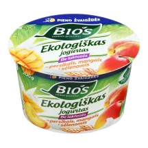 Ekologiškas jogurtas be laktozės su persikais, mangais ir sėlenomis BIOS, 3,1 % rieb., 200 g