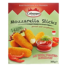 Kepamos Mozzarella lazdelės su pomidorų ir paprikų padažu COBURGER, 45 % rieb., 300 g