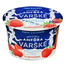 Varškė GRAIKIŠKA AMFORA PROTEIN su braškėmis, 0,8% rieb., 200 g