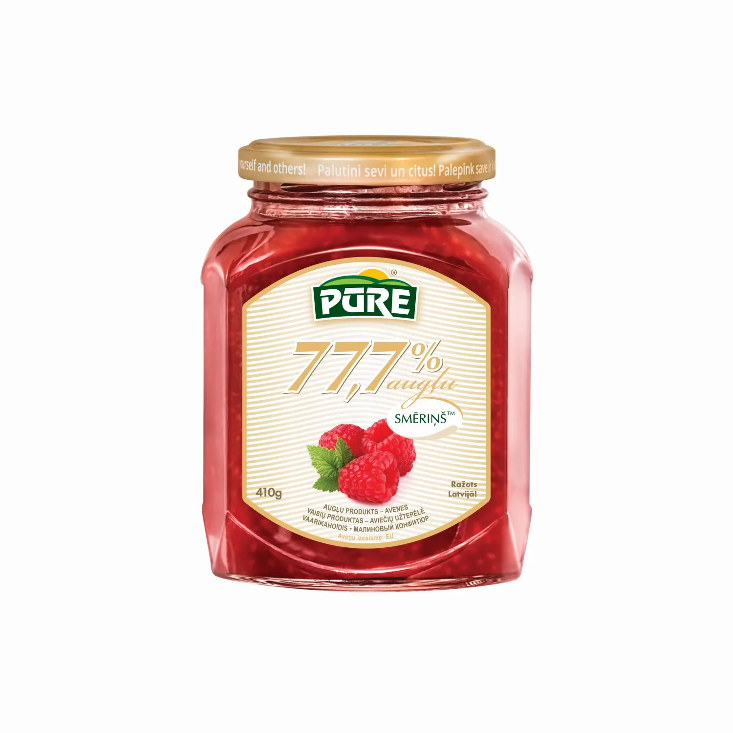 Augļu prod. Pūre Smēriņš aveņu 77,7% ogu 410g