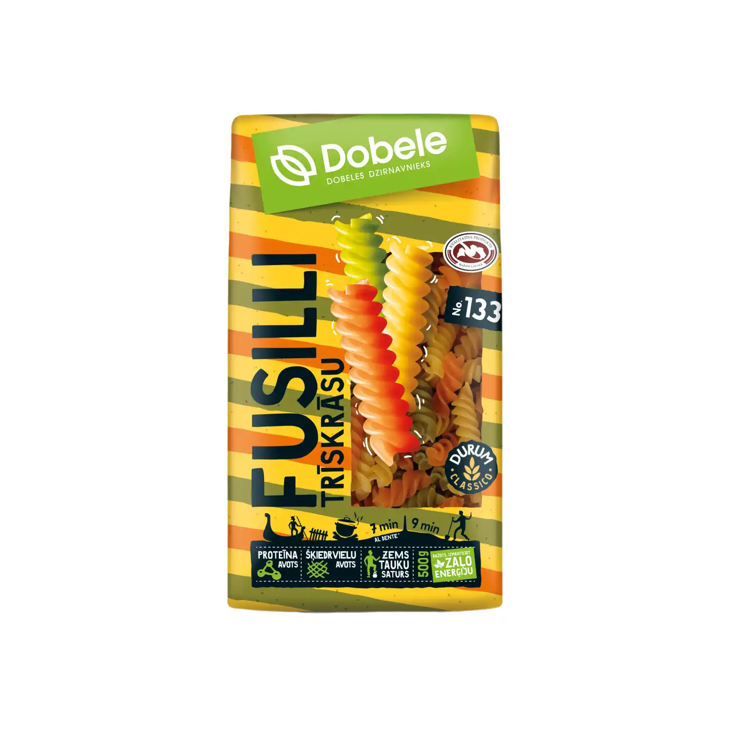 Makaroni Dobele Durum Fusilli trīskrāsu 500g