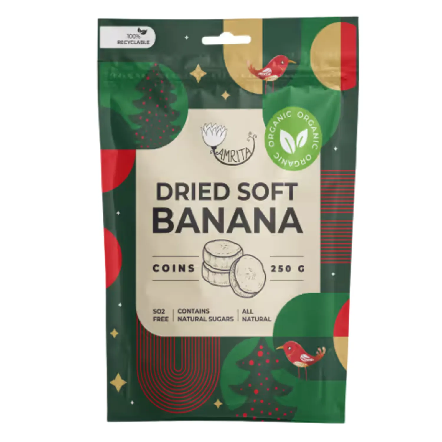 Kuivat. banaanitükid pehmed Amrita öko 250g