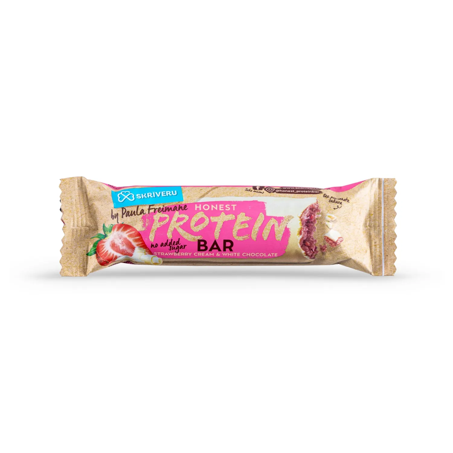 Proteīna batoniņš zemeņu, balt. šokolādē 45g