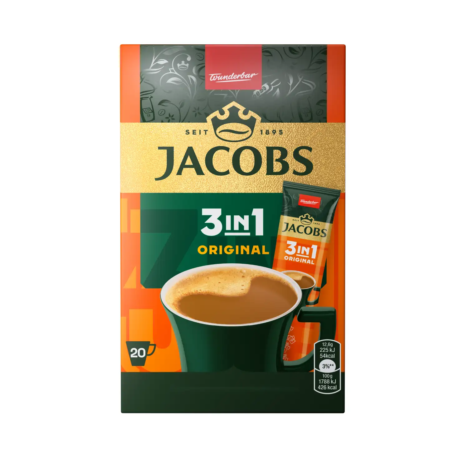 Šķīstošās kafijas dzēriens Jacobs 3in1 12,6g