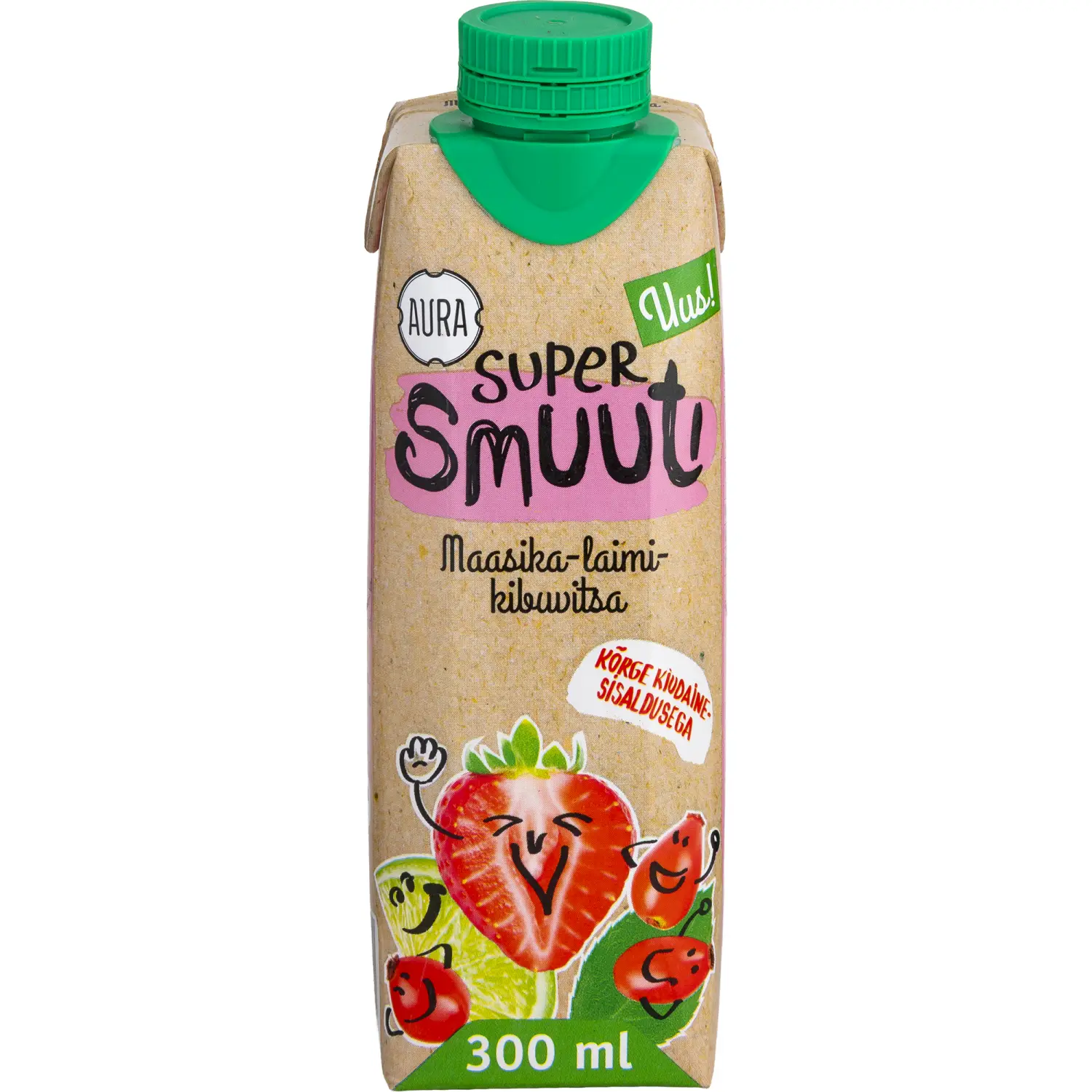 Supersmuuti maasika-laimi-kibuvitsa Aura 0,3l