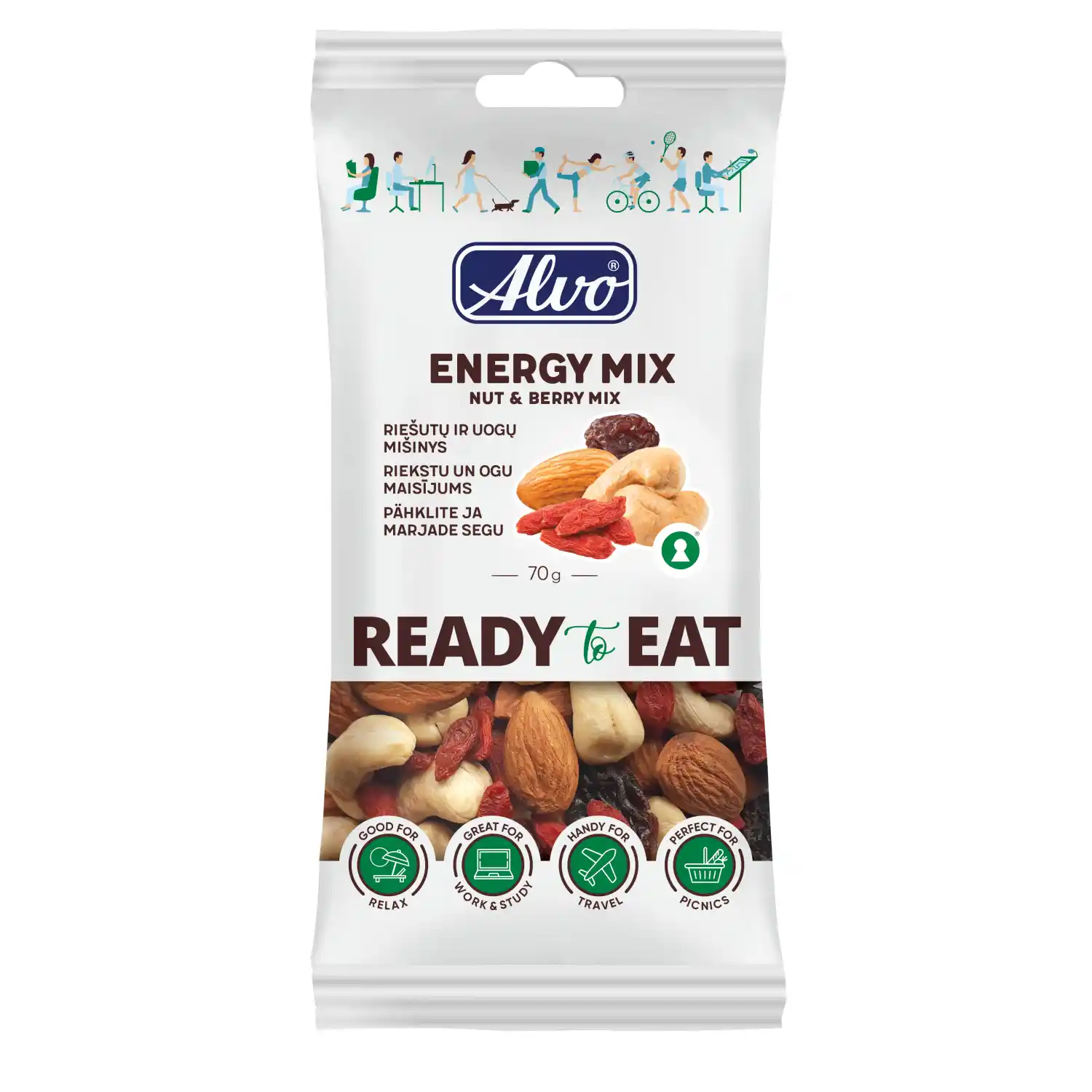 Riešutų ir uogų mišinys ALVO ENERGY MIX, 70 g