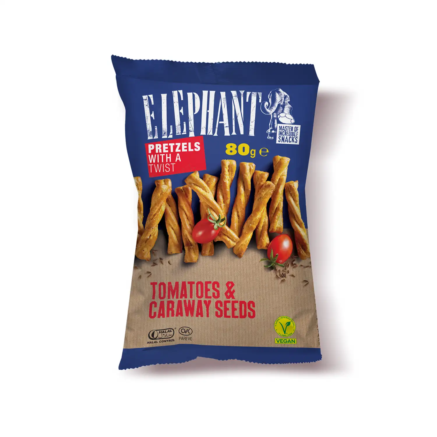 Krekeriai su pomid. ir kmynais ELEPHANT, 80 g
