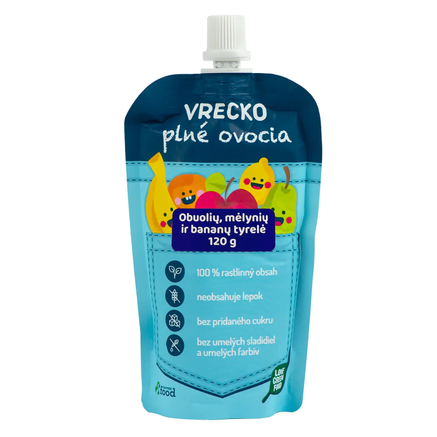 Obuolių, mėlynių, bananų tyrelė VRECKO, 120 g