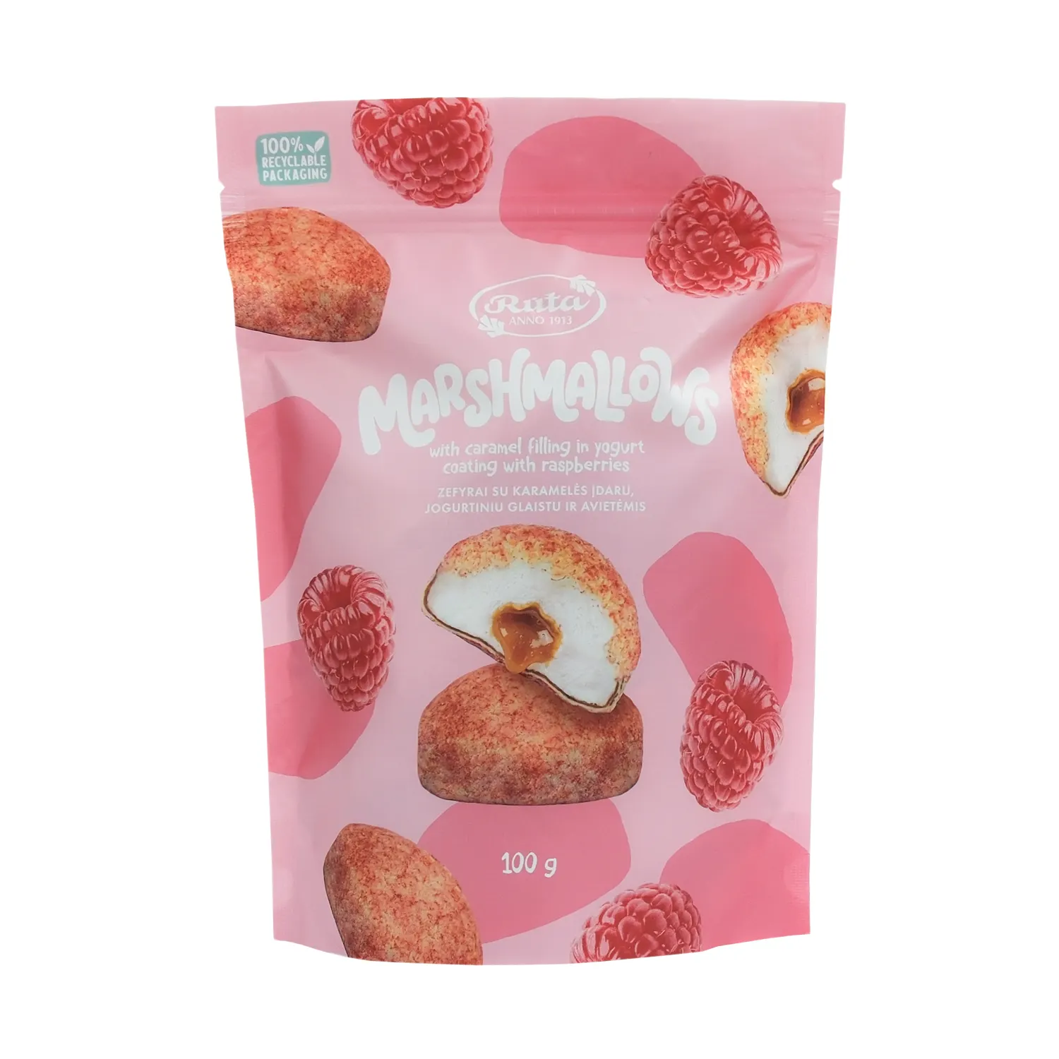 Zefyrai su karam. įd. ir avietėmis RŪTA, 100g
