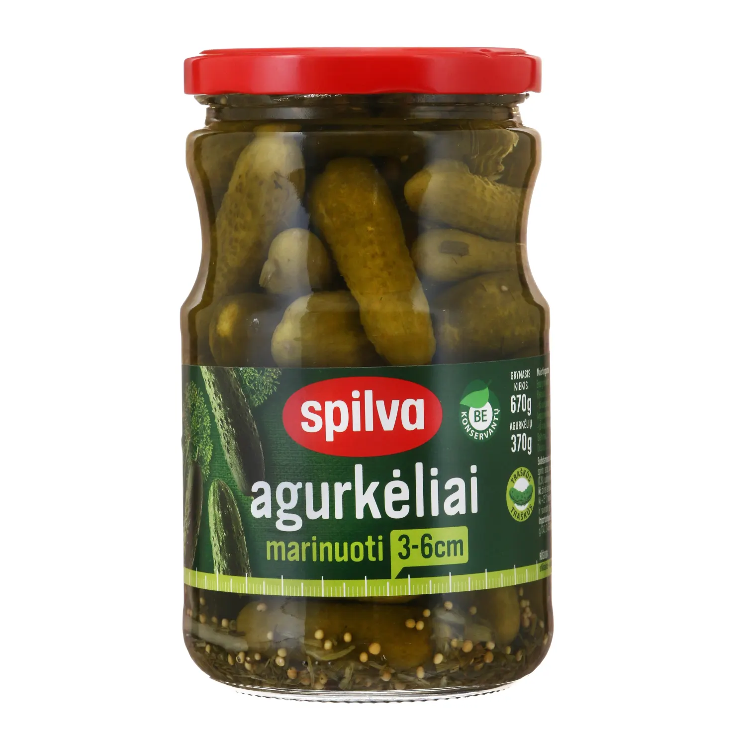 Marinuoti agurkėliai SPILVA, 670 g / 370 g