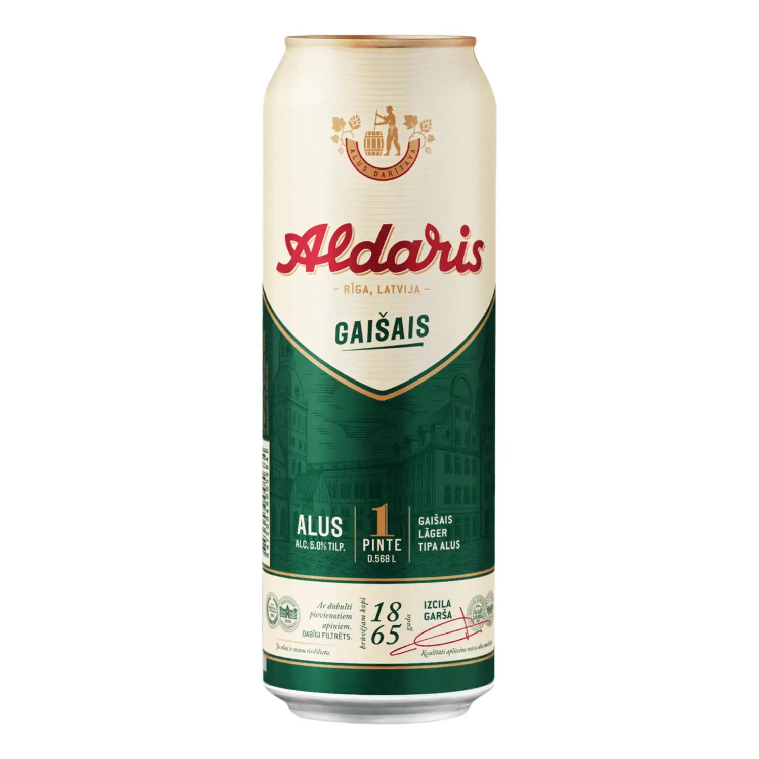 Alus Aldara gaišais bundžā 5% 0,568l