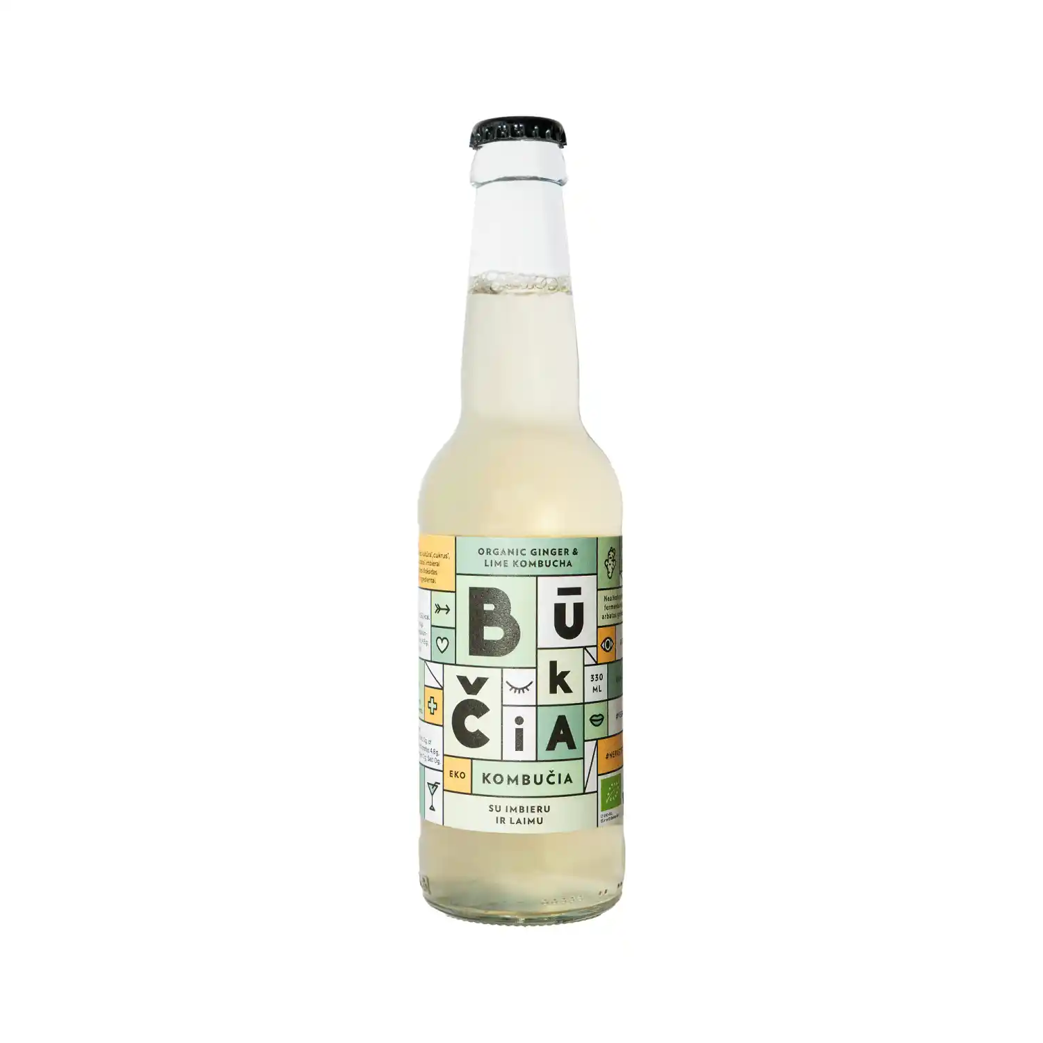 Ekol. kombučia BŪKČIA su imb. ir laimu, 330ml