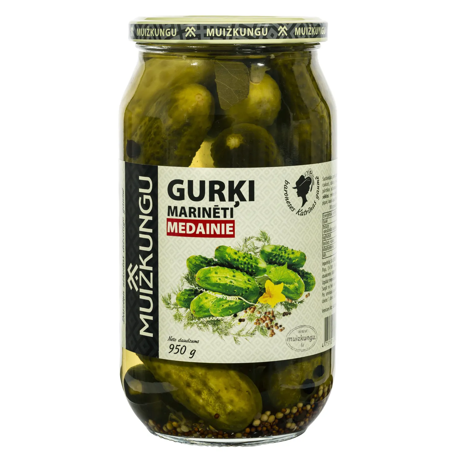 Marinēti gurķi Muižkungu medainie 950g/500g