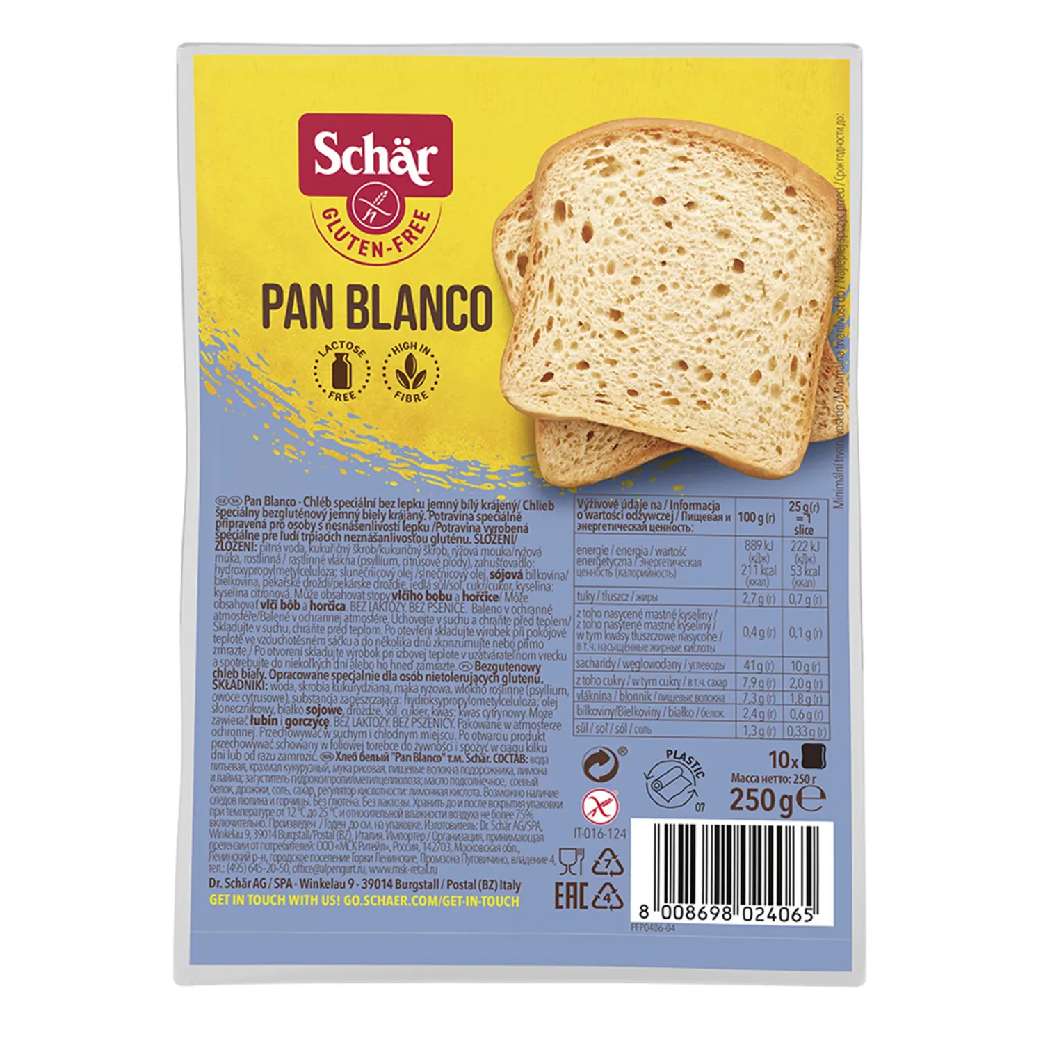 Bezglutēna maize Schar Blanco klasiskā 250g