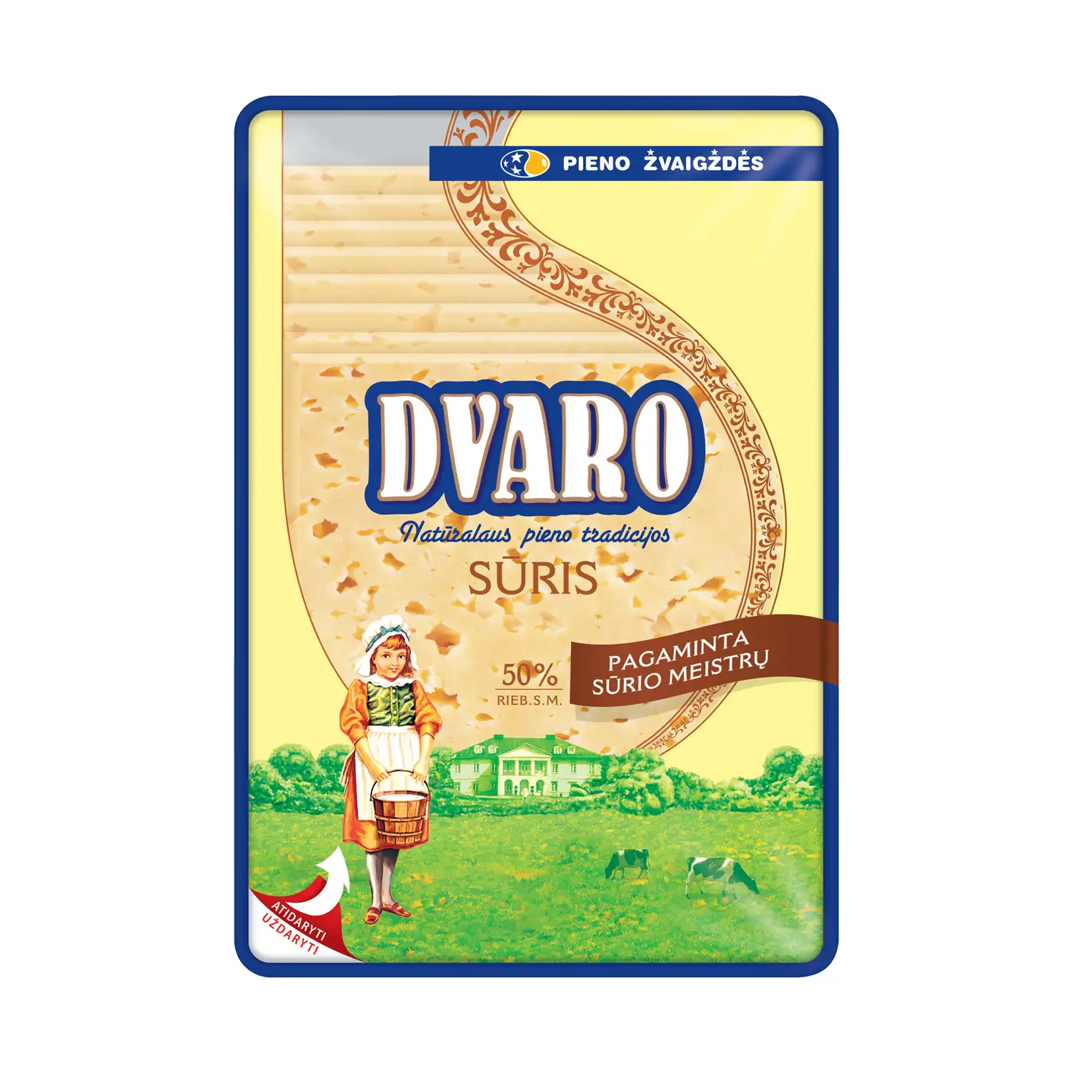Pjaustytas puskietis sūris DVARO, 50 %, 150 g