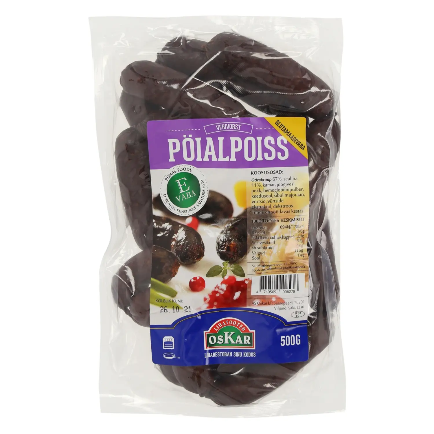 Verivorst E-vaba Pöialpoiss Oskar 500g