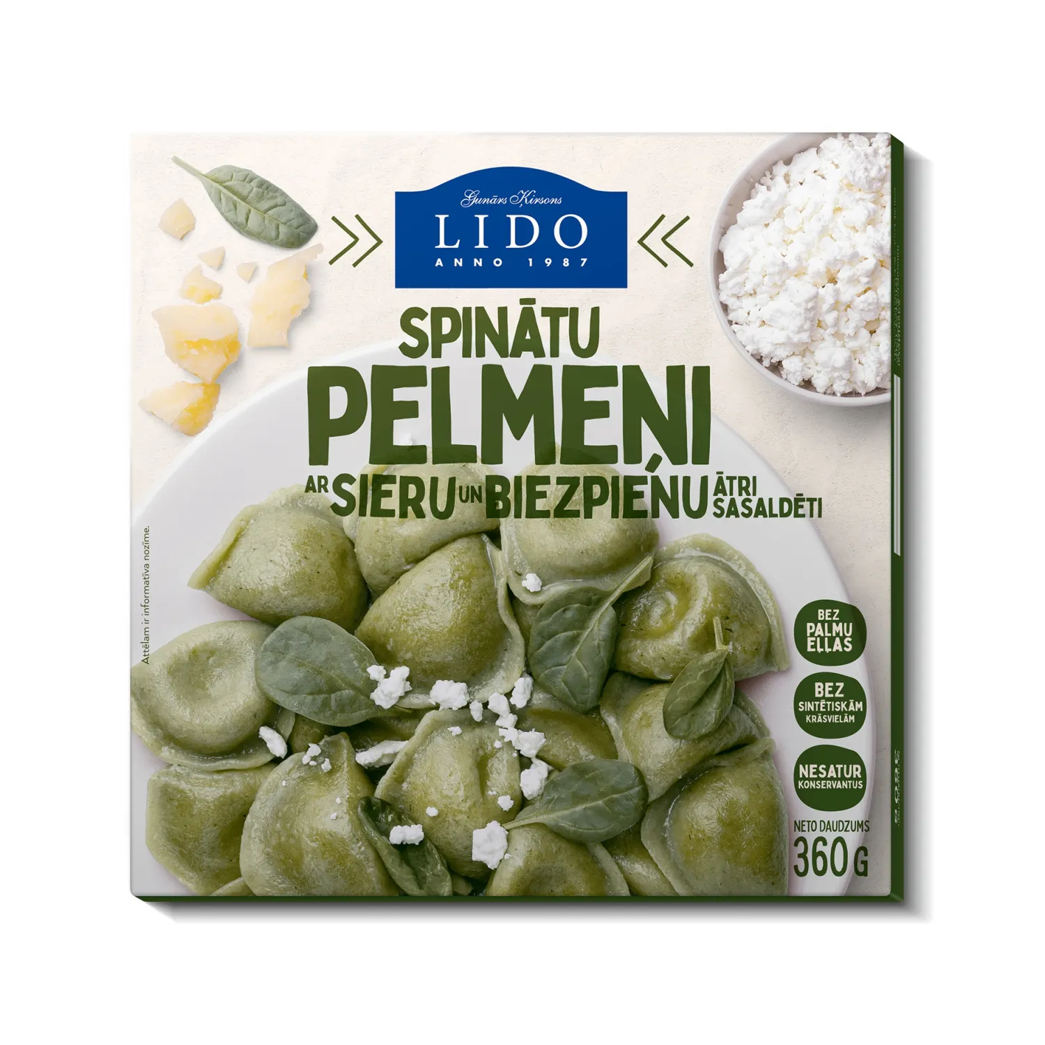 Pelmeņi Lido spinātu, ar biezp. un sieru 360g