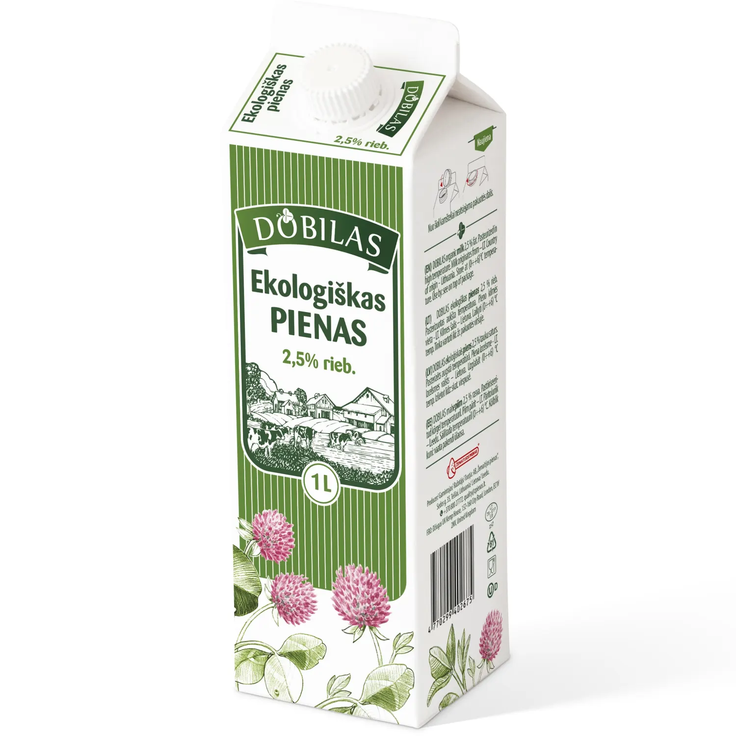 Ekologiškas pienas DOBILAS, 2,5 %, 1 l