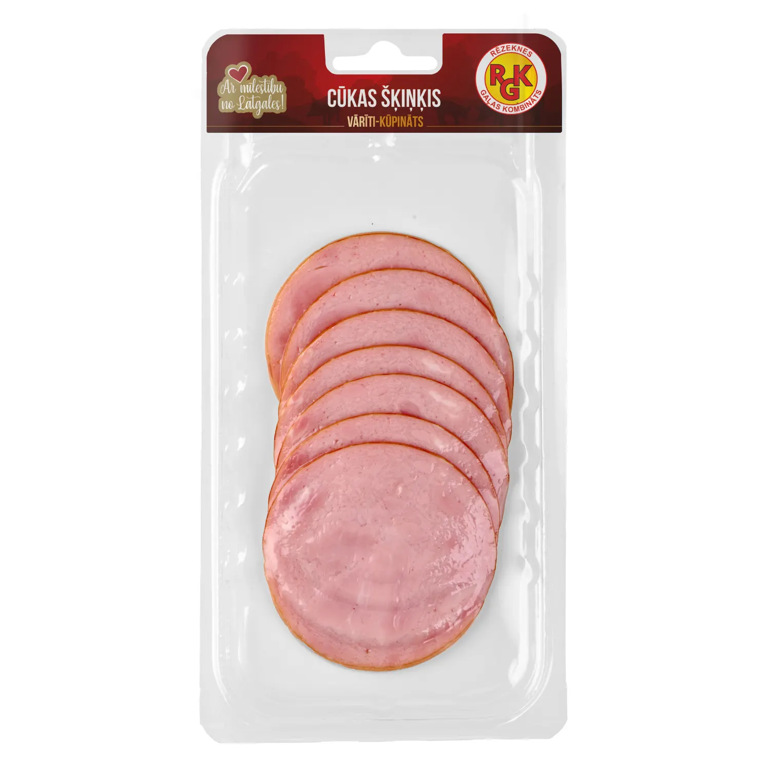 Cūkas šķiņķis RGK vārīti-kūpināts, šķēl. 100g