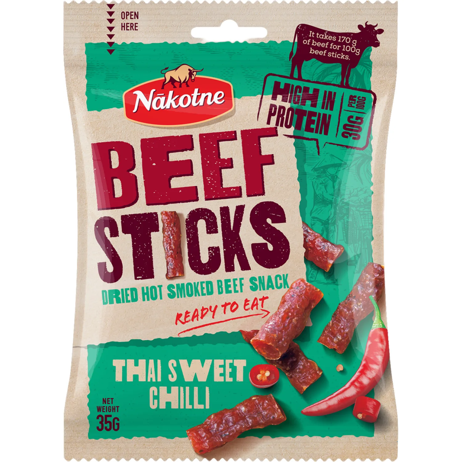 Liellopu gaļ.uzk.Sticks Thai Sweet Chilli 35g