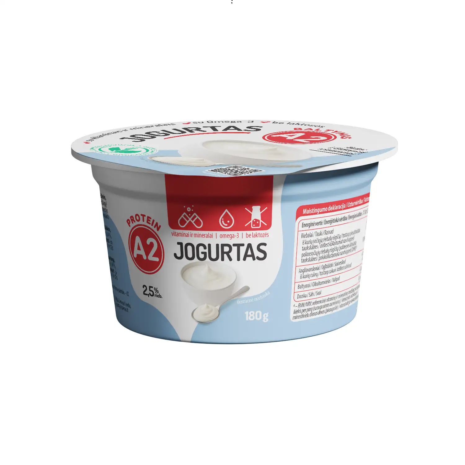 Jogurtas A2, be lakt. su vit., 2,5 %, 180 g