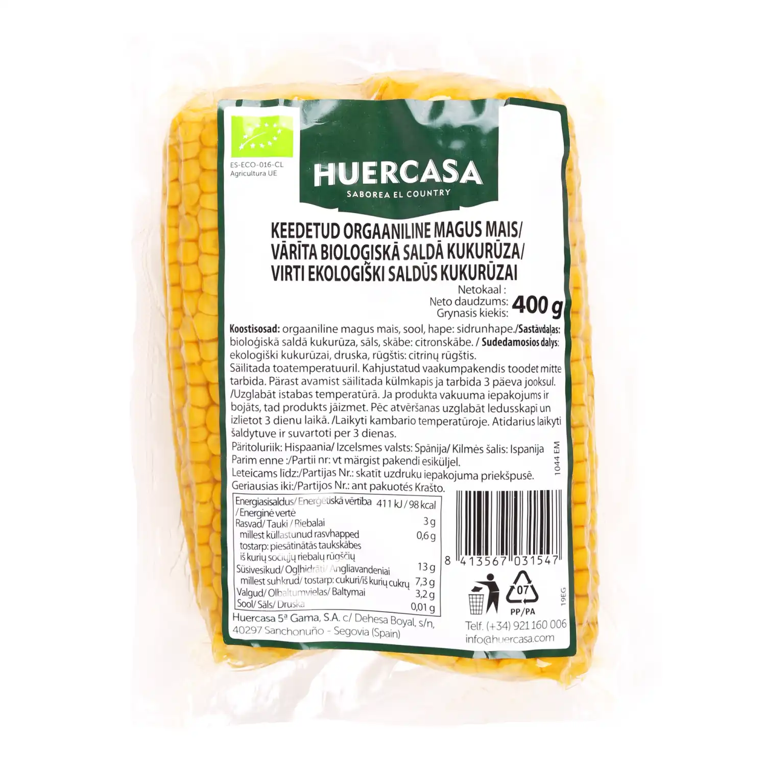 Ekologiškos virtos kukurūzų burbuolės, 400 g