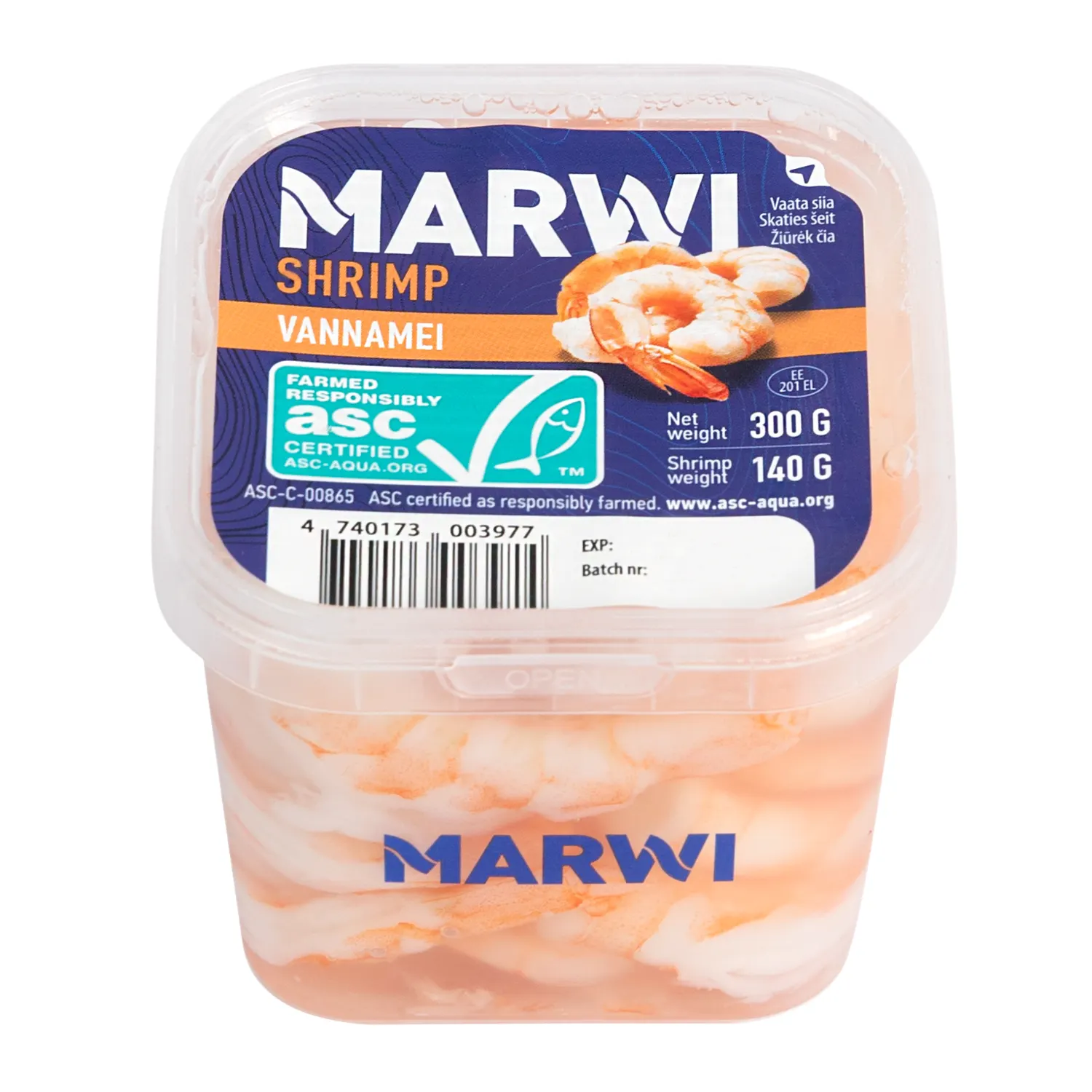 Vannamei krevetid soolvees Marwi ASC 300/140g