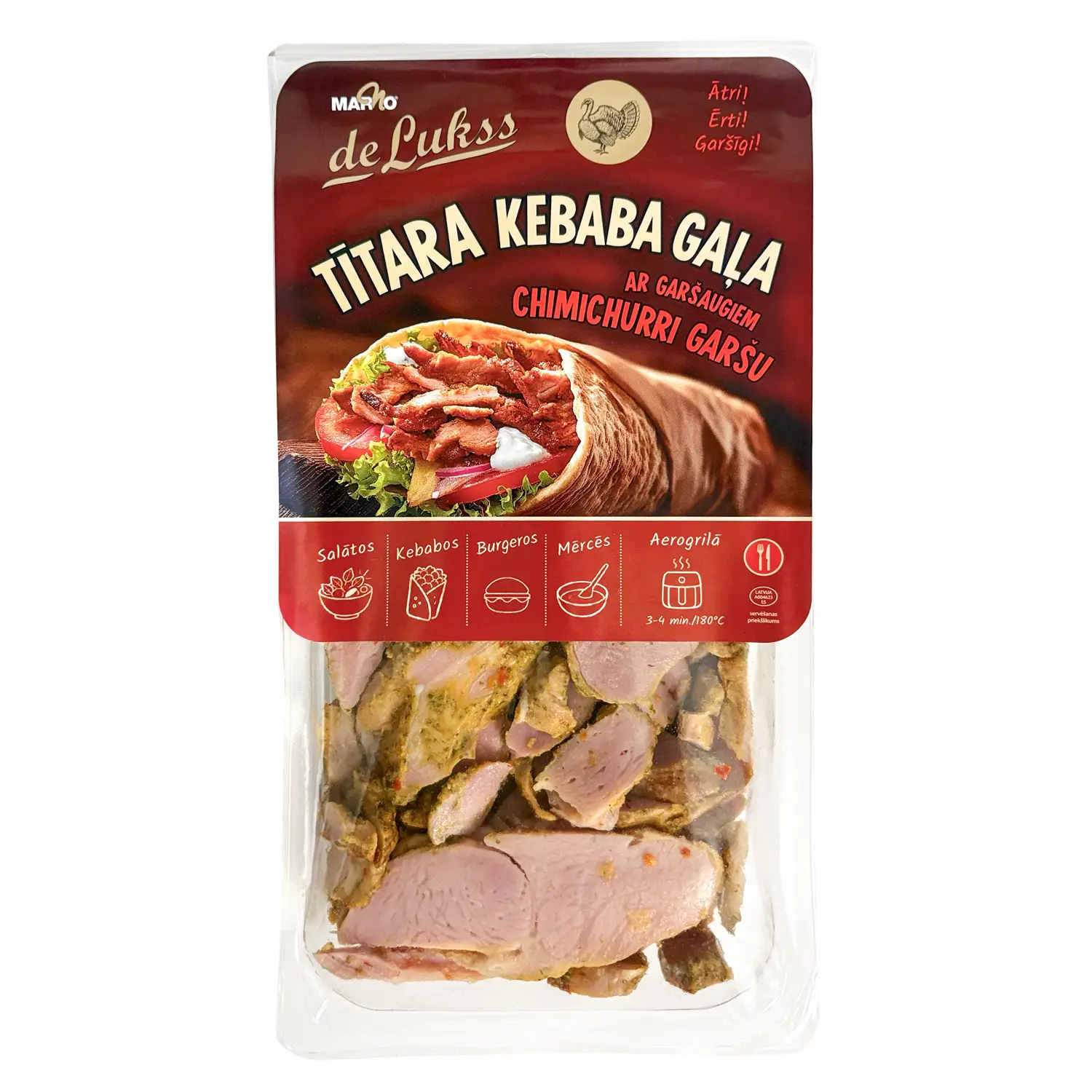 Tītara kebaba gaļa De Lukss ar garšaug. 250g
