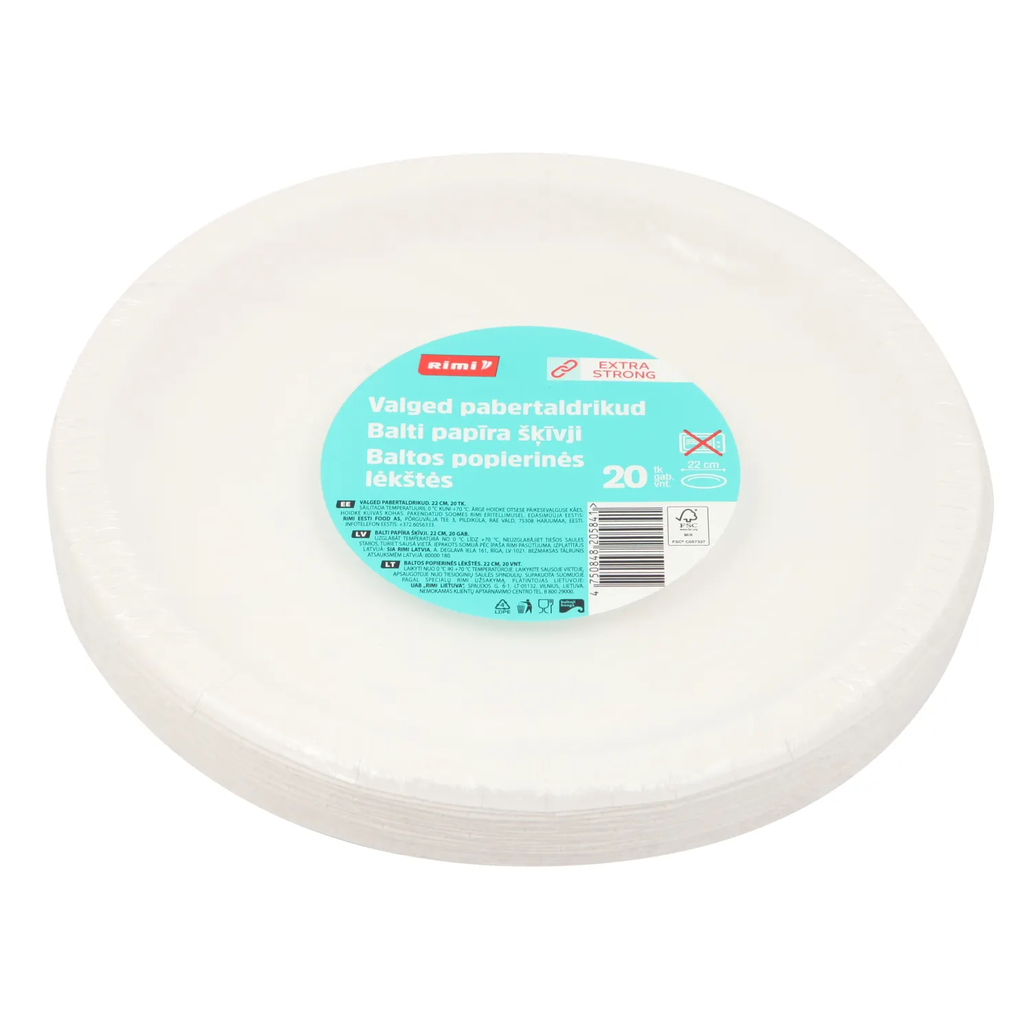 Papptaldrikud valged Rimi 22 cm 20 tk