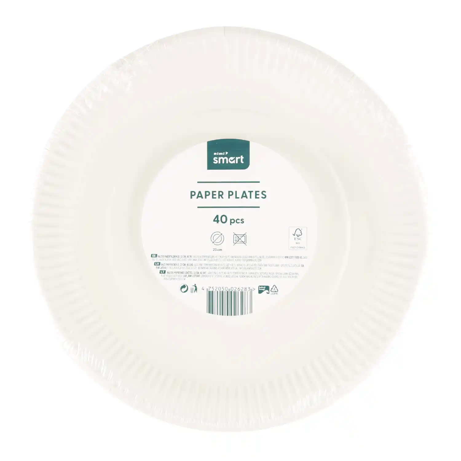 Popierinės lėkštės RIMI SMART, 23cm, 40 vnt