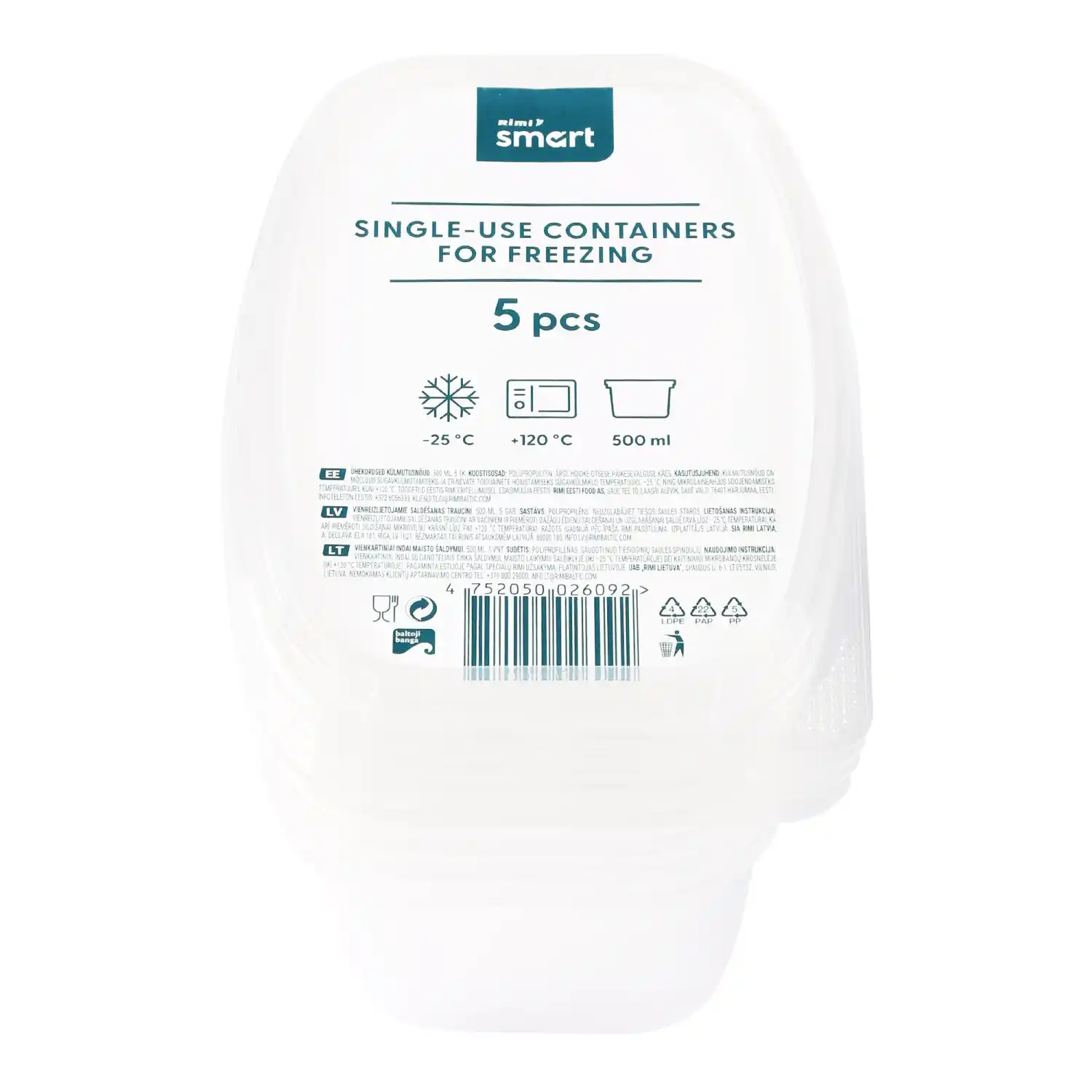 Ühekordsed külmutusnõud Rimi Smart 500ml, 5tk