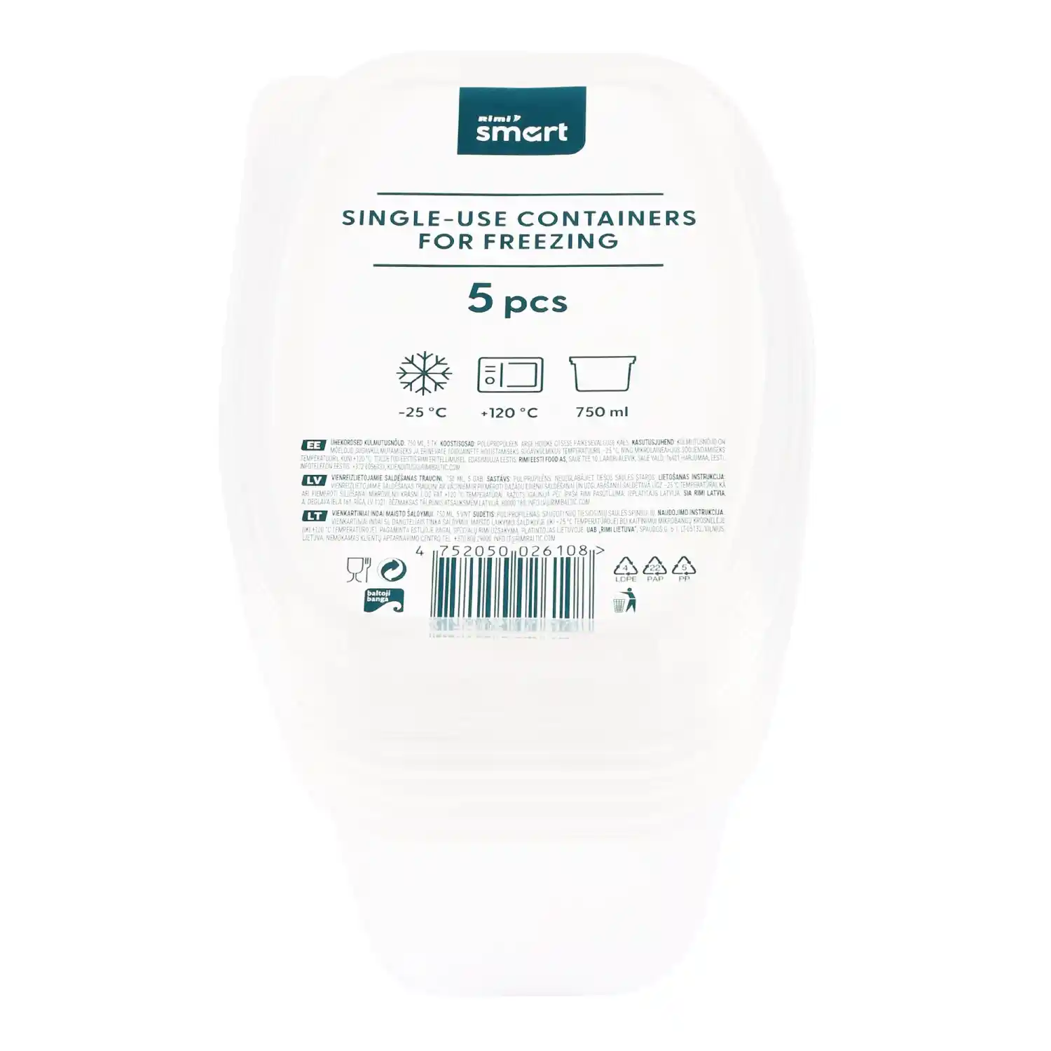 Ühekordsed külmutusnõud Rimi Smart 750ml, 5tk