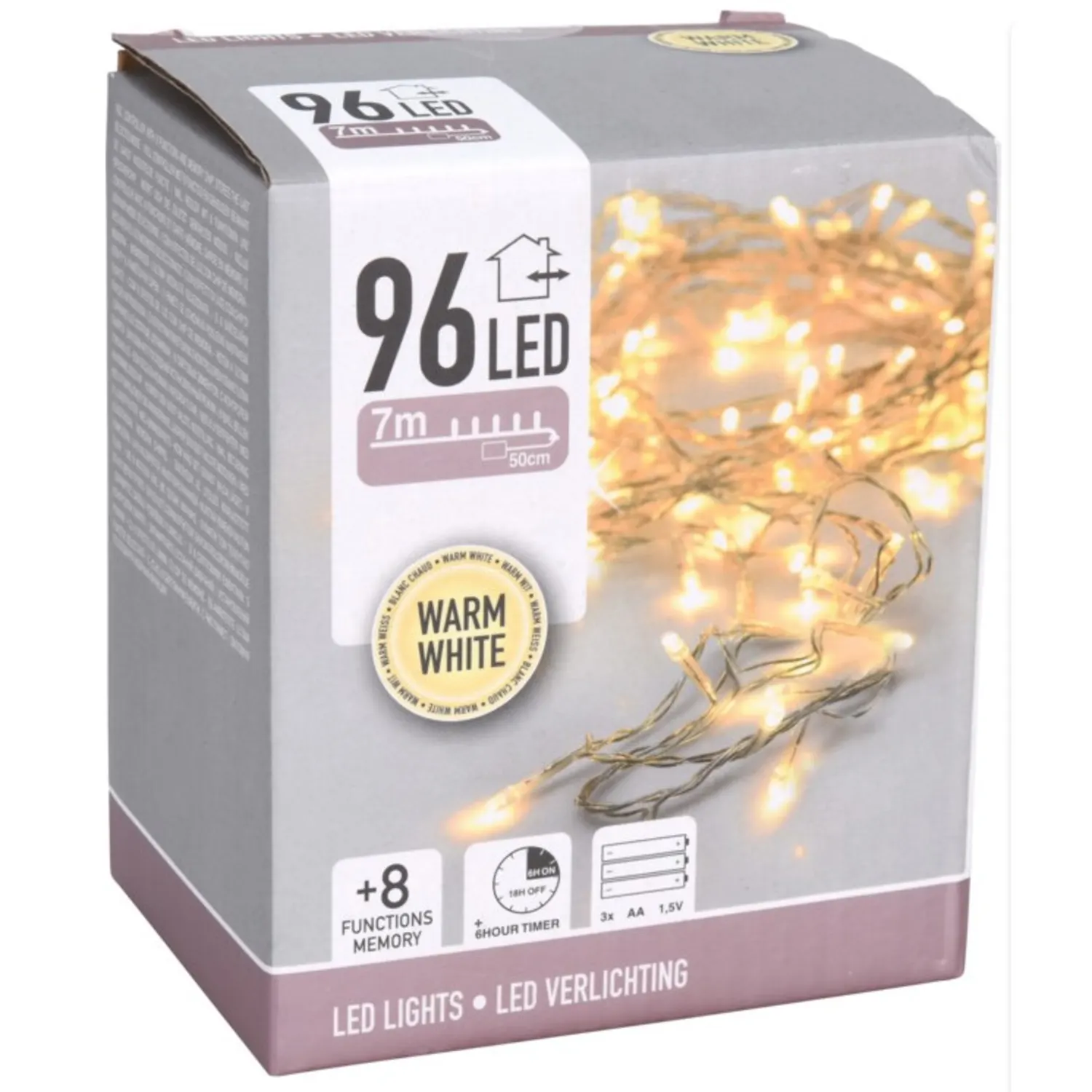 Lampiņu virtene 96LED silti balta CH26