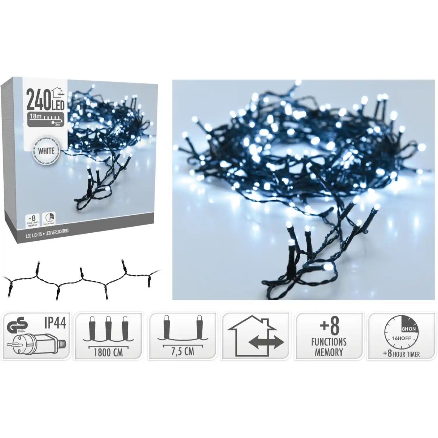 Gaismiņu virtene 240 LED balta CH26