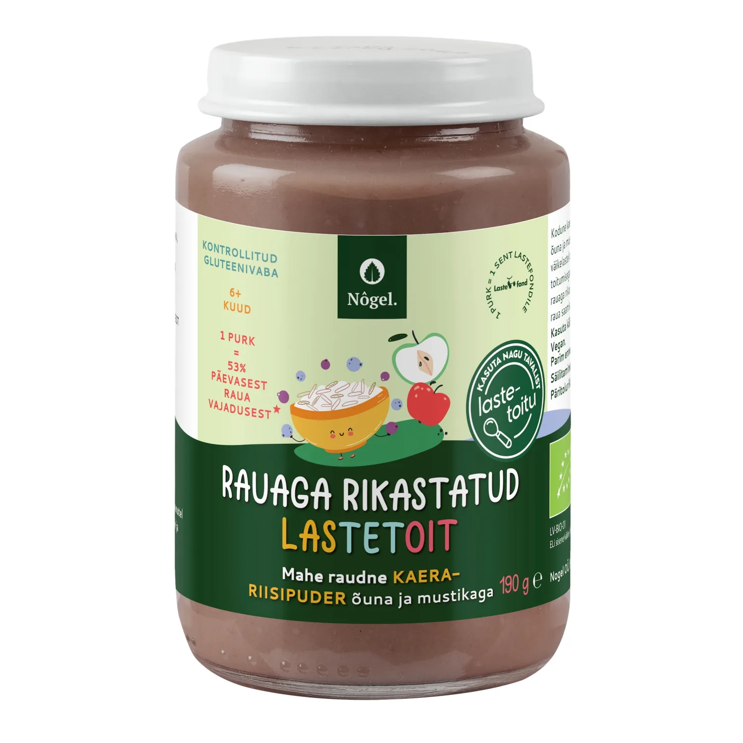 Kaera-riisipuder õun-mustika Nogel öko 190g