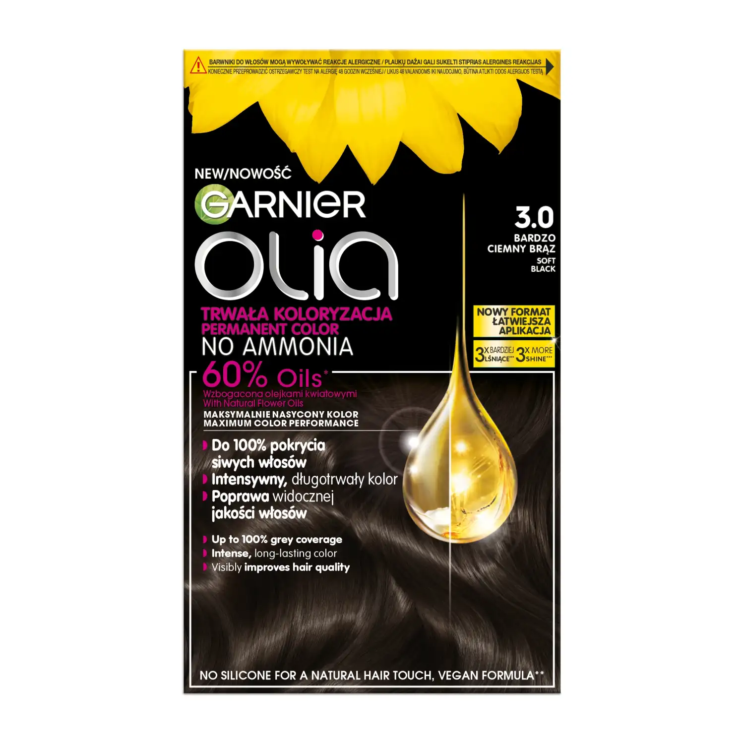 Matu krāsa Garnier Olia 3.0 mīksti melna 1gab