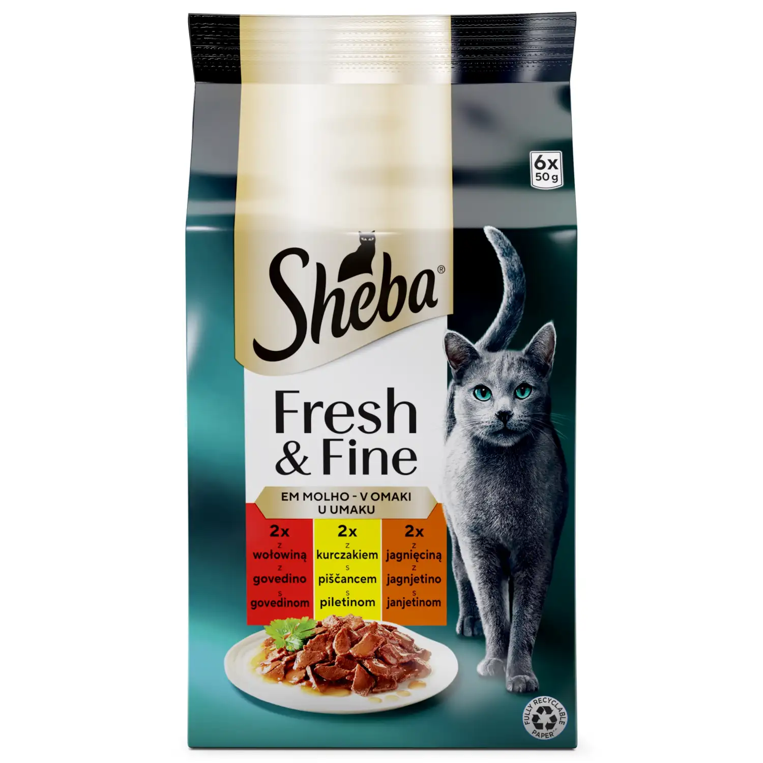 Kačių ėdalas SHEBA MINI su mėsa, 6 x 50 g