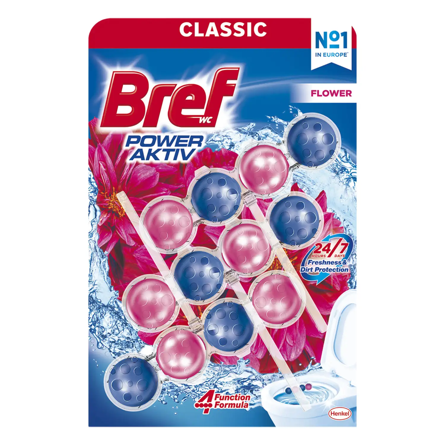Tualetes bloks Bref Power Aktiv Flowers 3x50g