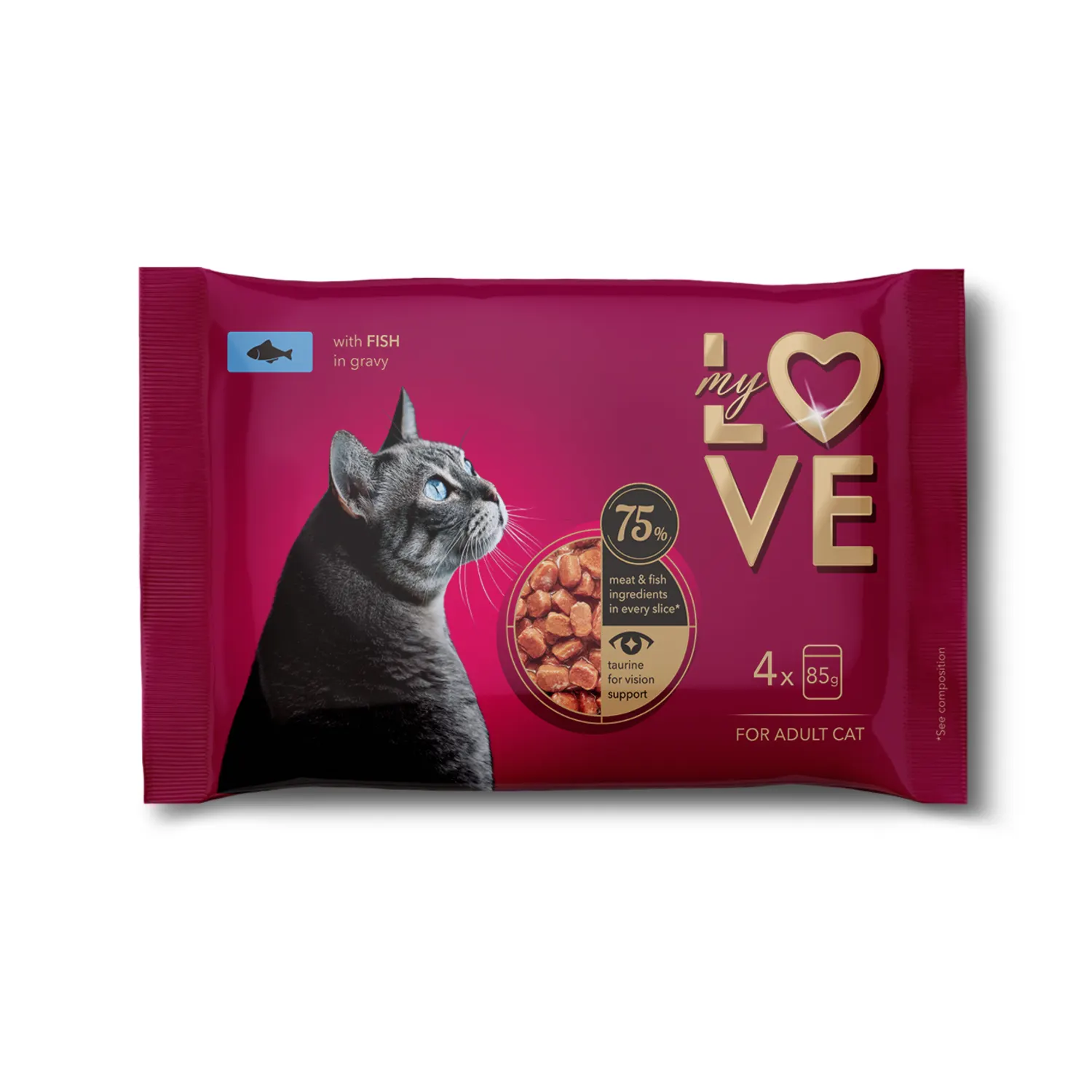 Slapja kaķu barība My Love ar zivi mēr. 4x85g