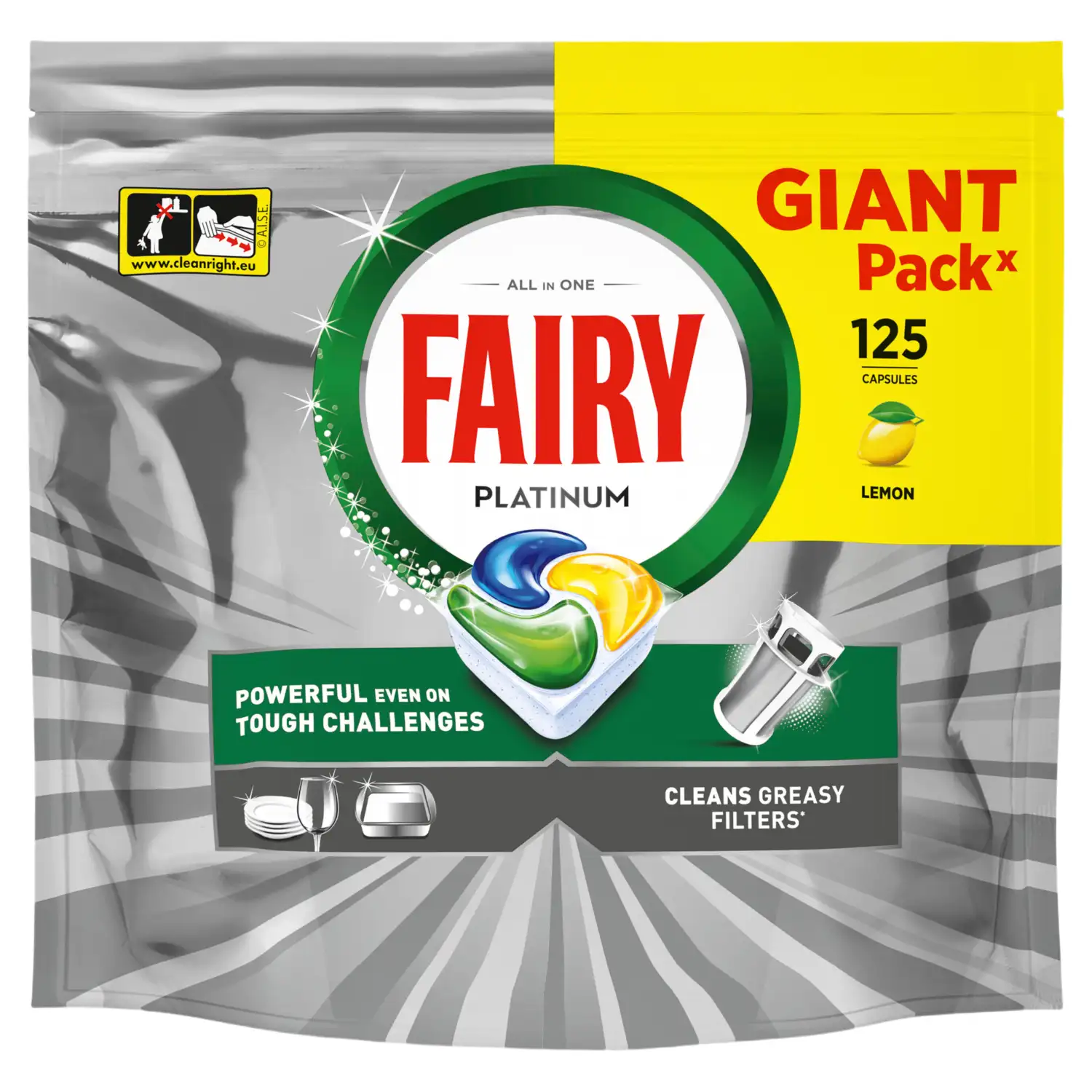 Nõudepesukapslid Fairy Platinum Lemon 125tk