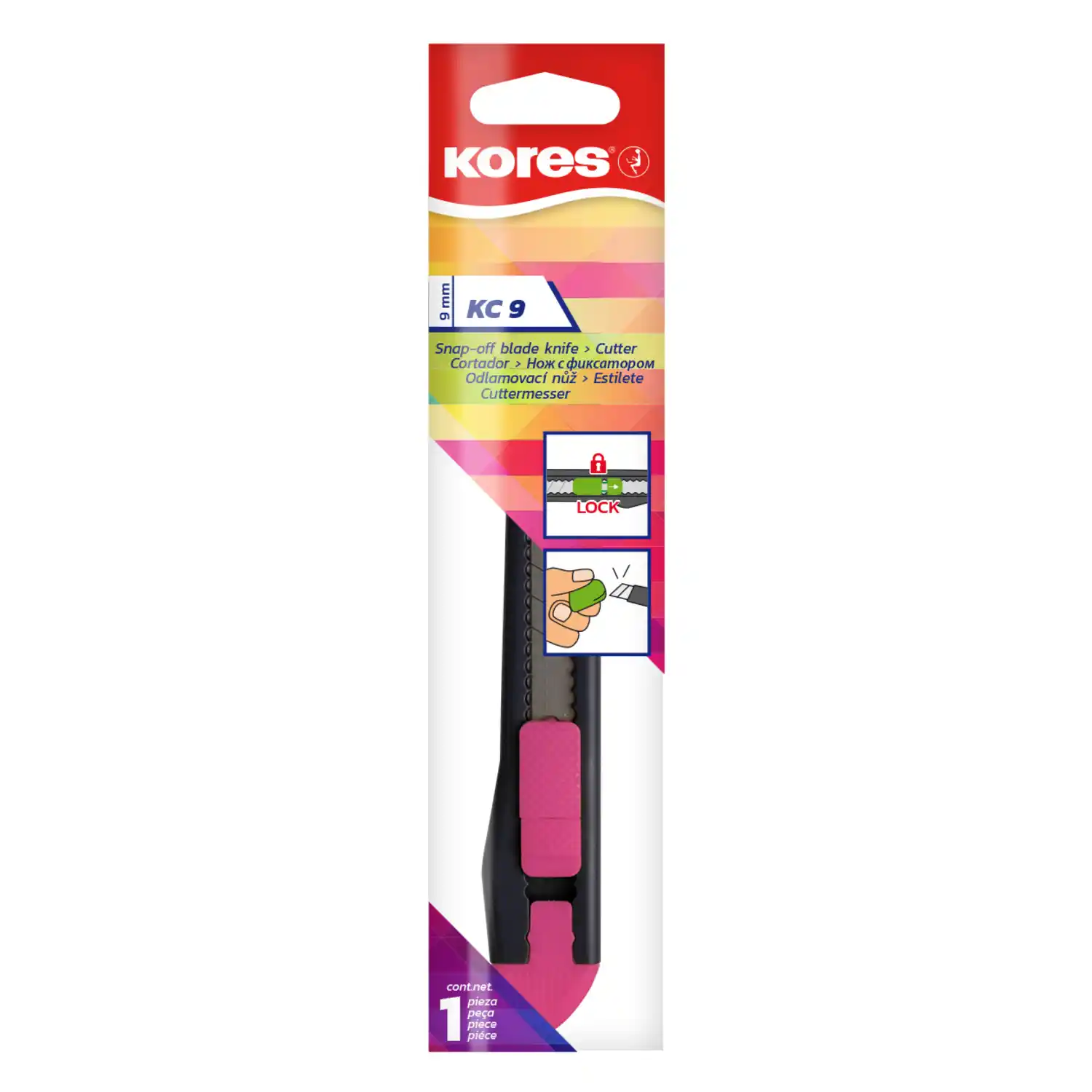 Plast. peilis KORES KC9, neon. sp., 9mm