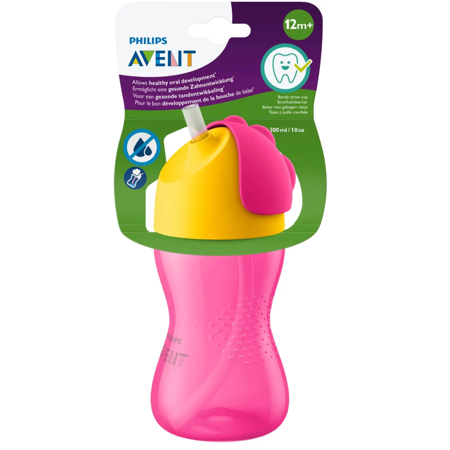 Krūz. ar salm. Philips Avent 12M+ rozā 300ml
