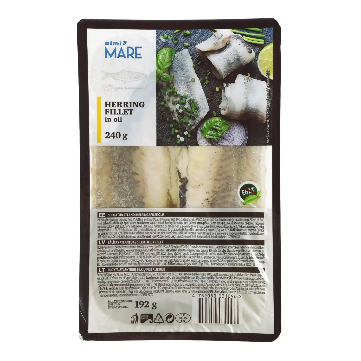Soolatud heeringafilee õlis Rimi 240g/192g