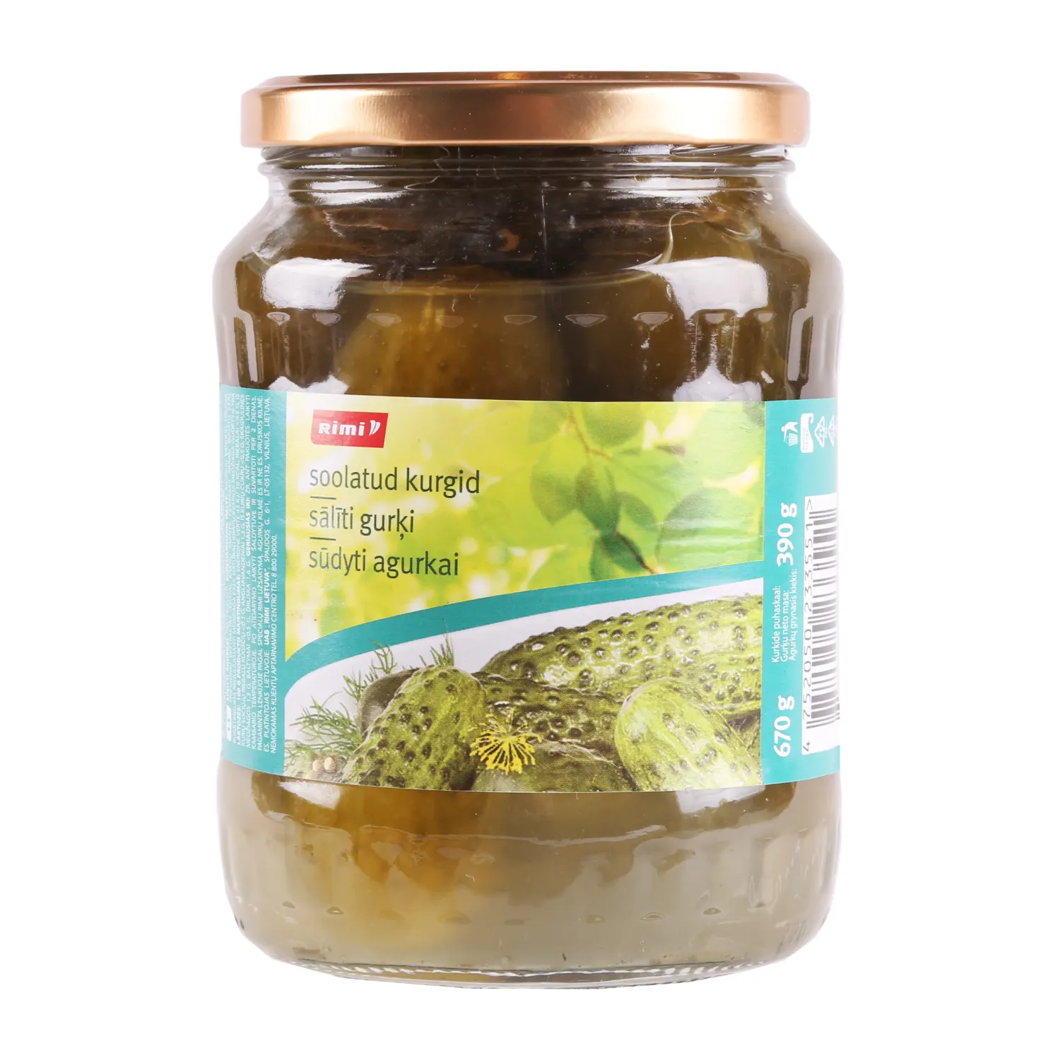 Sūdyti agurkai RIMI, 670 g / 390 g