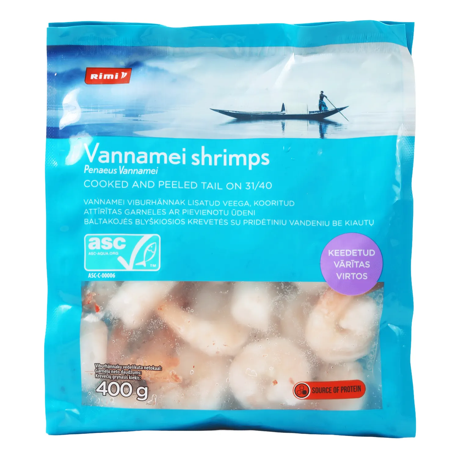 Virt. krevetės be kiautų RIMI, ASC,31/40,400g